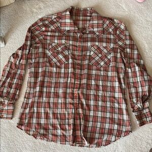 Men’s Red and White Plaid Shirt with Pockets